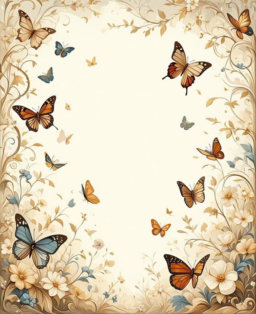 Elegant Butterfly and Floral Whimsical Pattern Rug