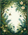 Tropical Jungle Butterfly Floral Scene Rug
