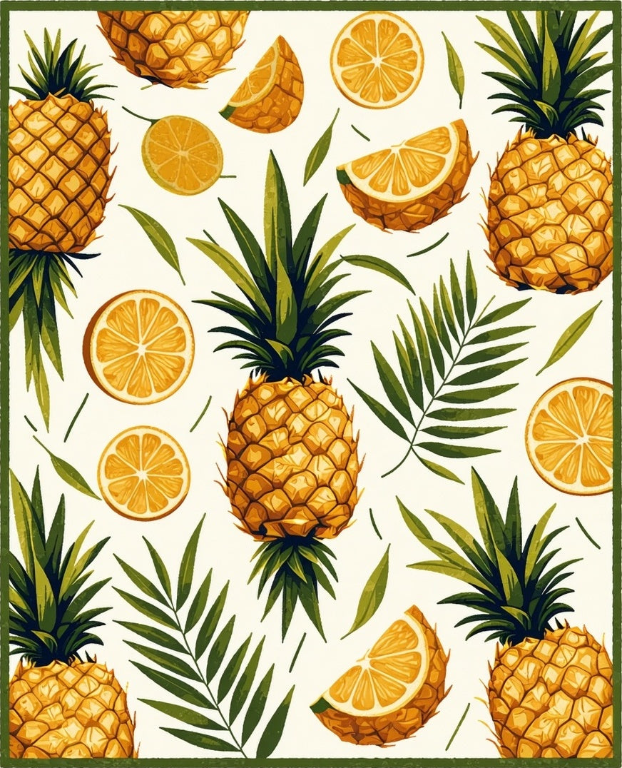 Tropical Pineapple Orange Leaf Pattern Rug