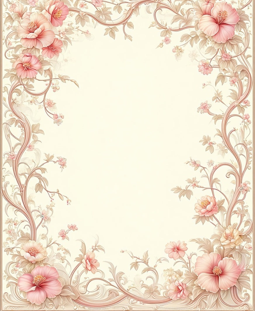 Delicate Pink Floral Scroll Design Rug