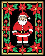 Red Poinsettia Santa Claus Frame Rug