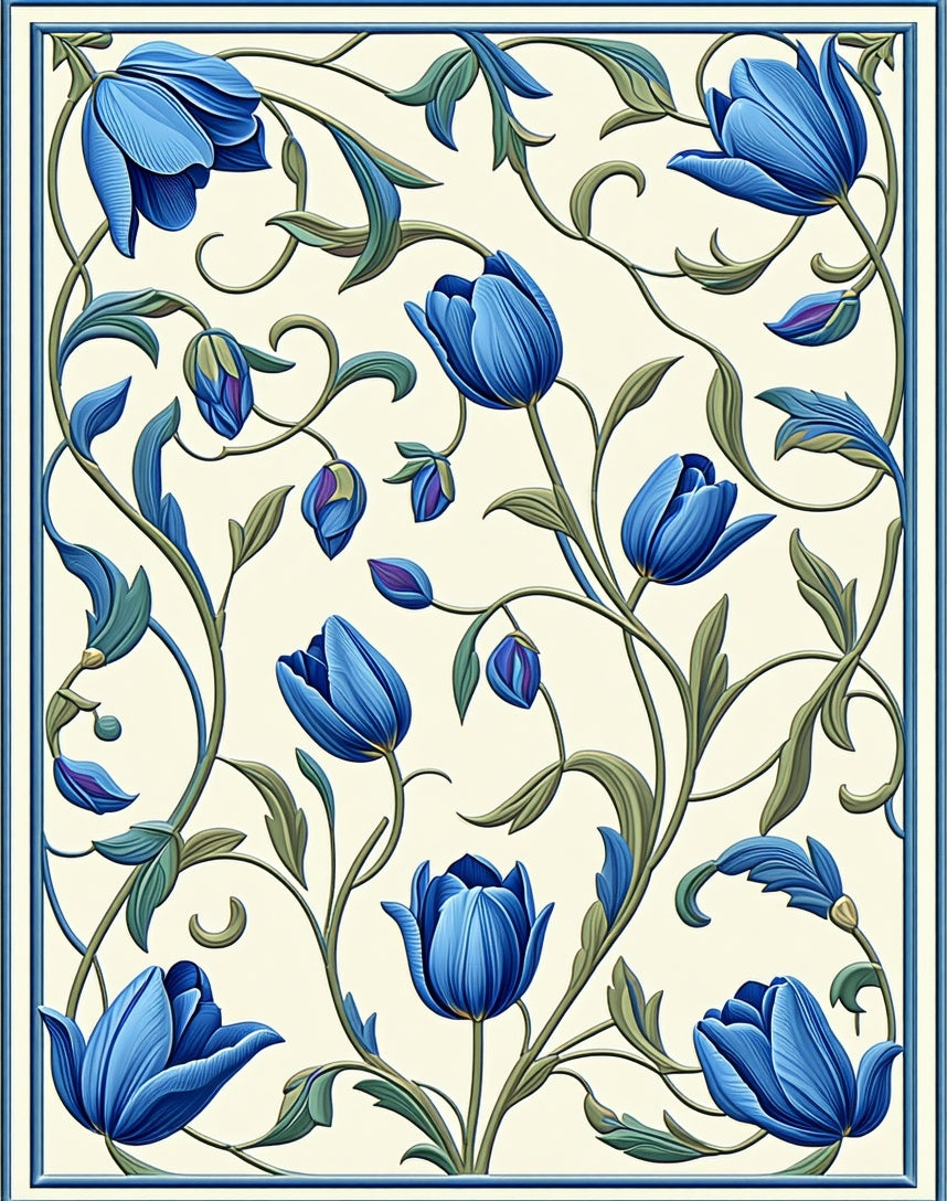 Regal Floral Vine Blue Tulip Rug