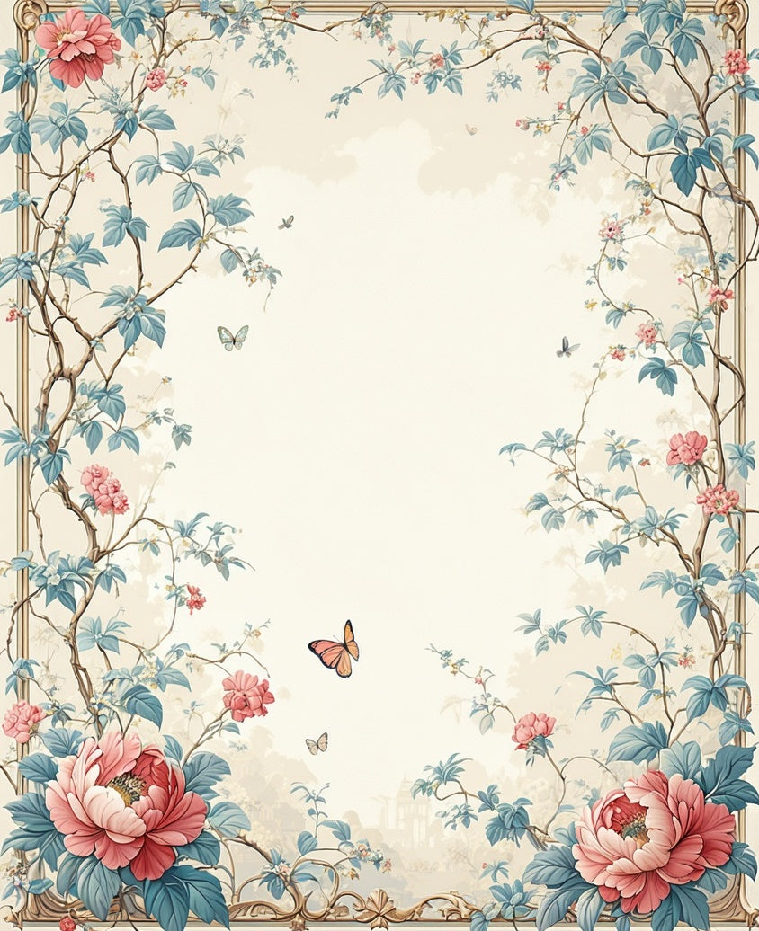 Floral Peony Butterfly Vine Pattern Rug