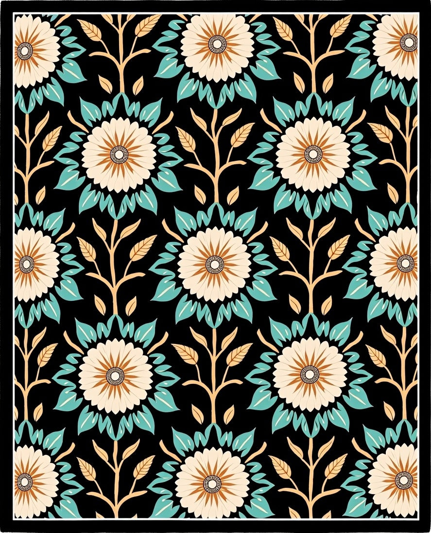 Floral Garden Patterned Art Rug