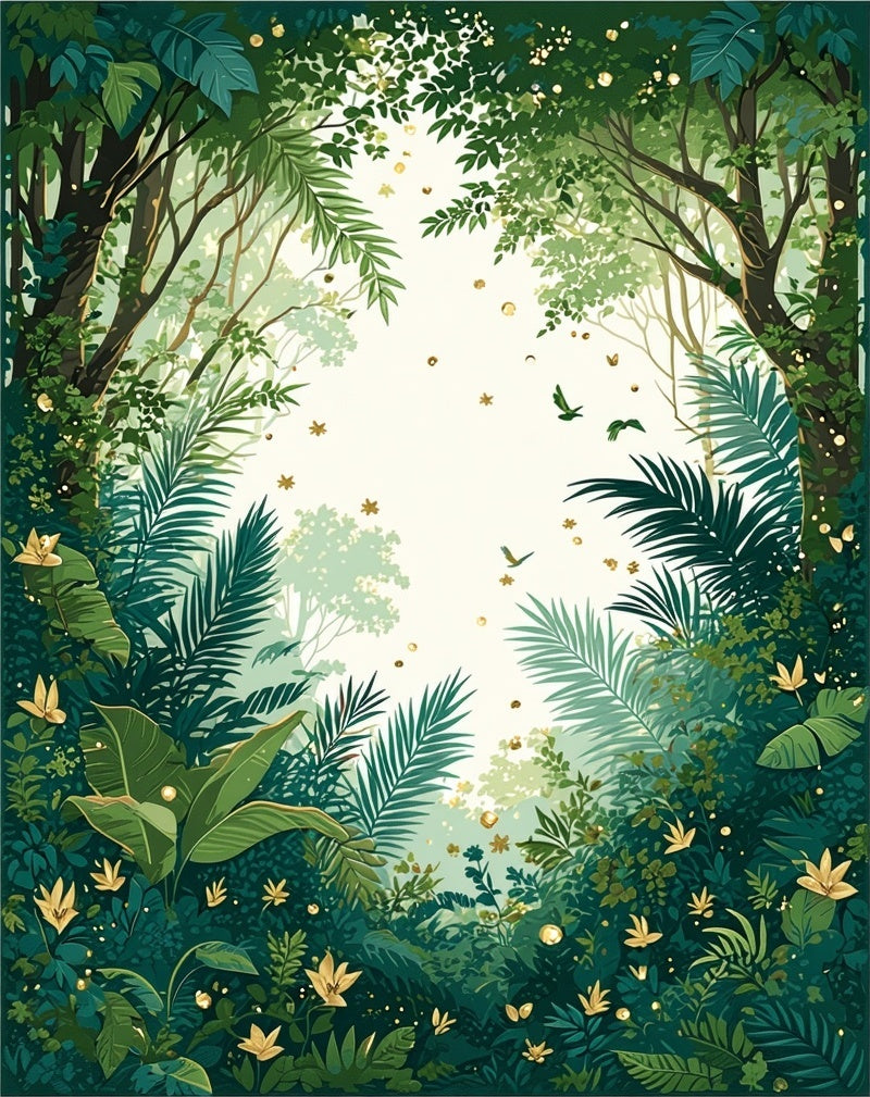 Lush Tropical Forest Birds Flowers Rug