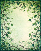 Whimsical Vine Botanical Green Border Rug