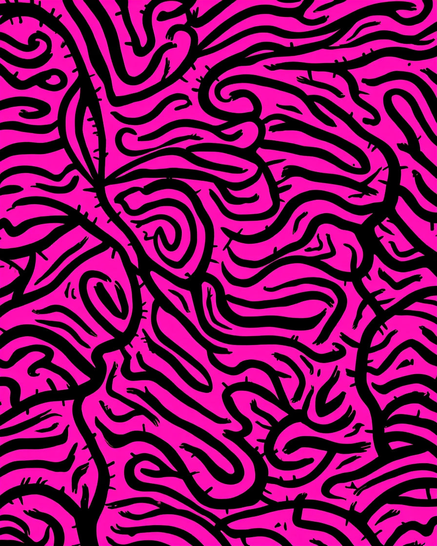 Bold Pink Black Wavy Pattern Rug