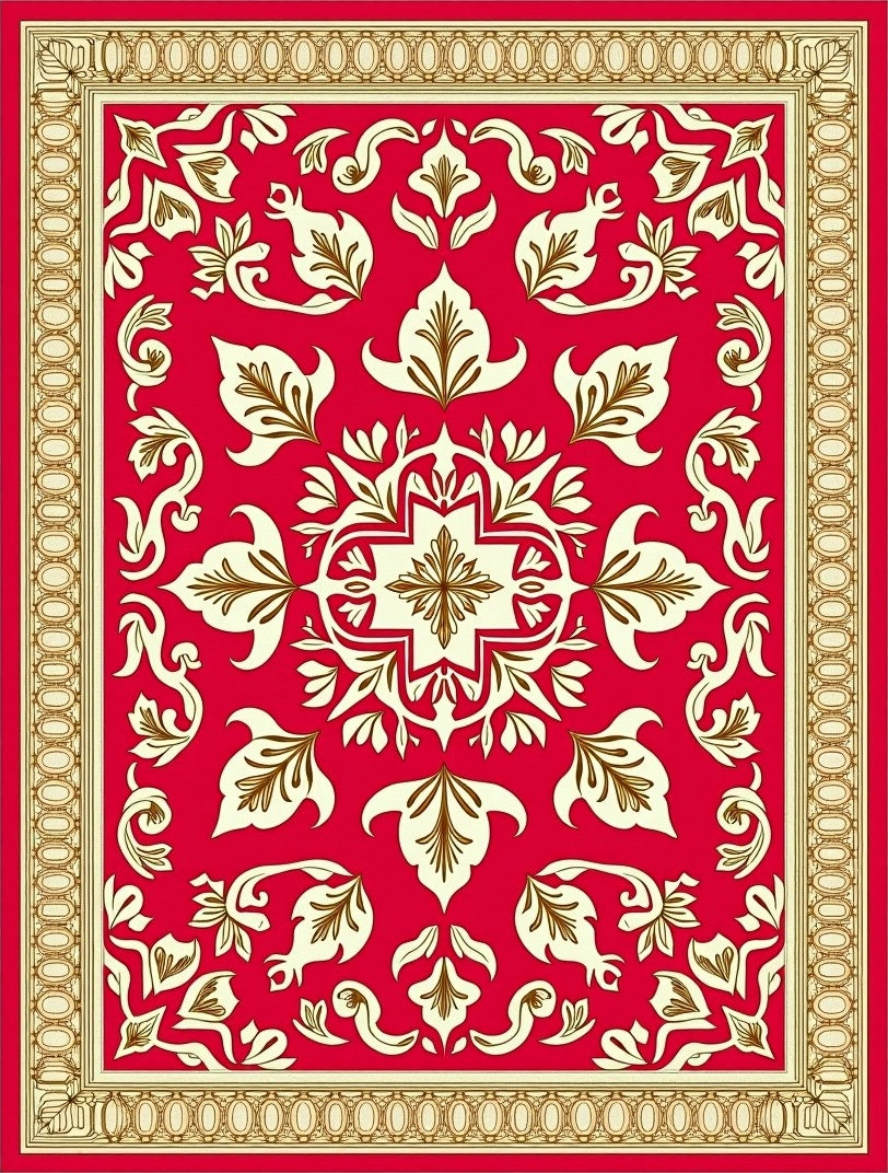 Rich Red Floral Scroll Art Rug