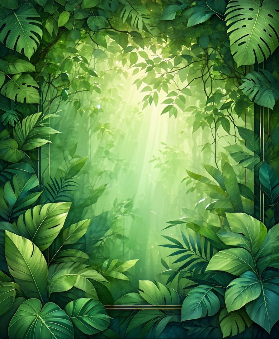 Lush Tropical Jungle Leaf Pattern Rug