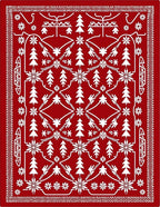 Crimson White Pinecone Floral Brocade Rug