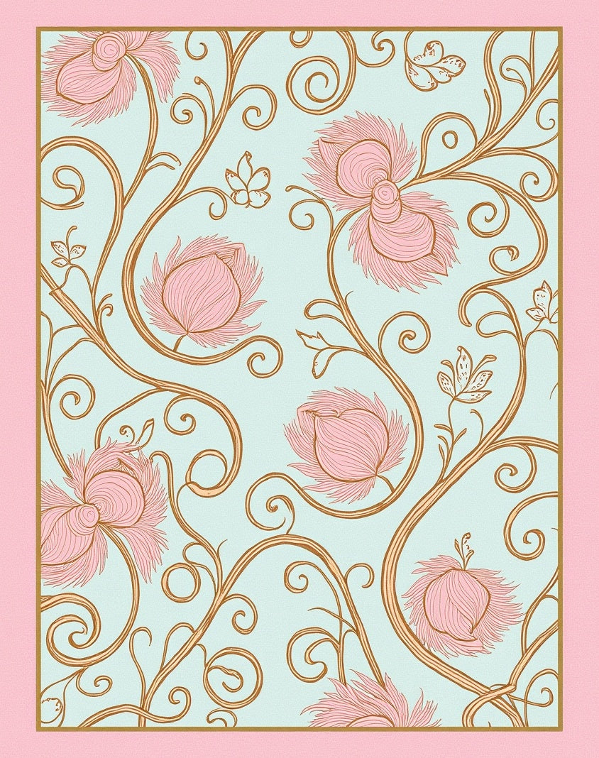 Vintage Floral Swirls With Pink Bloom Rug