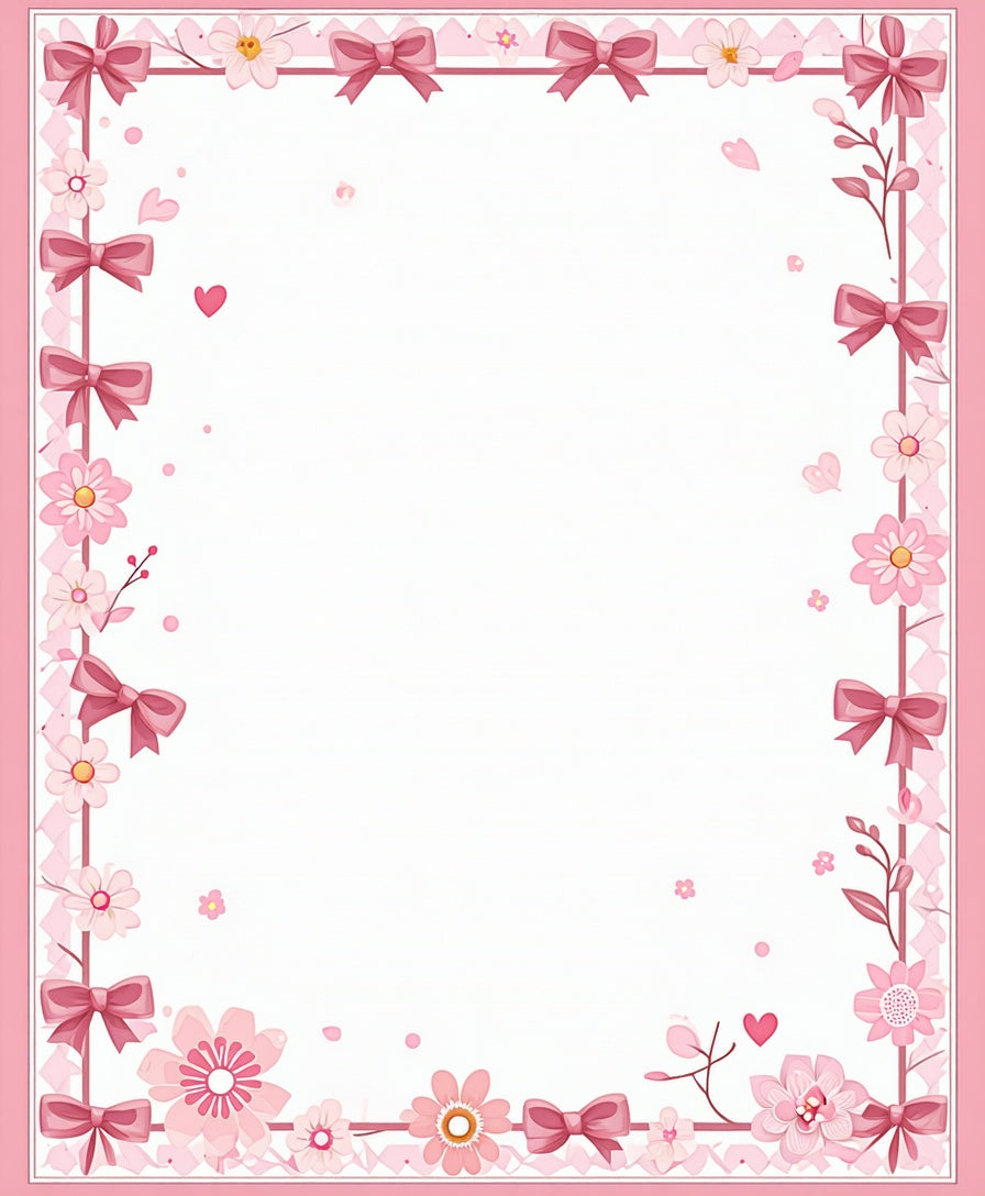 Pink Bows Blossoms Border Design Rug