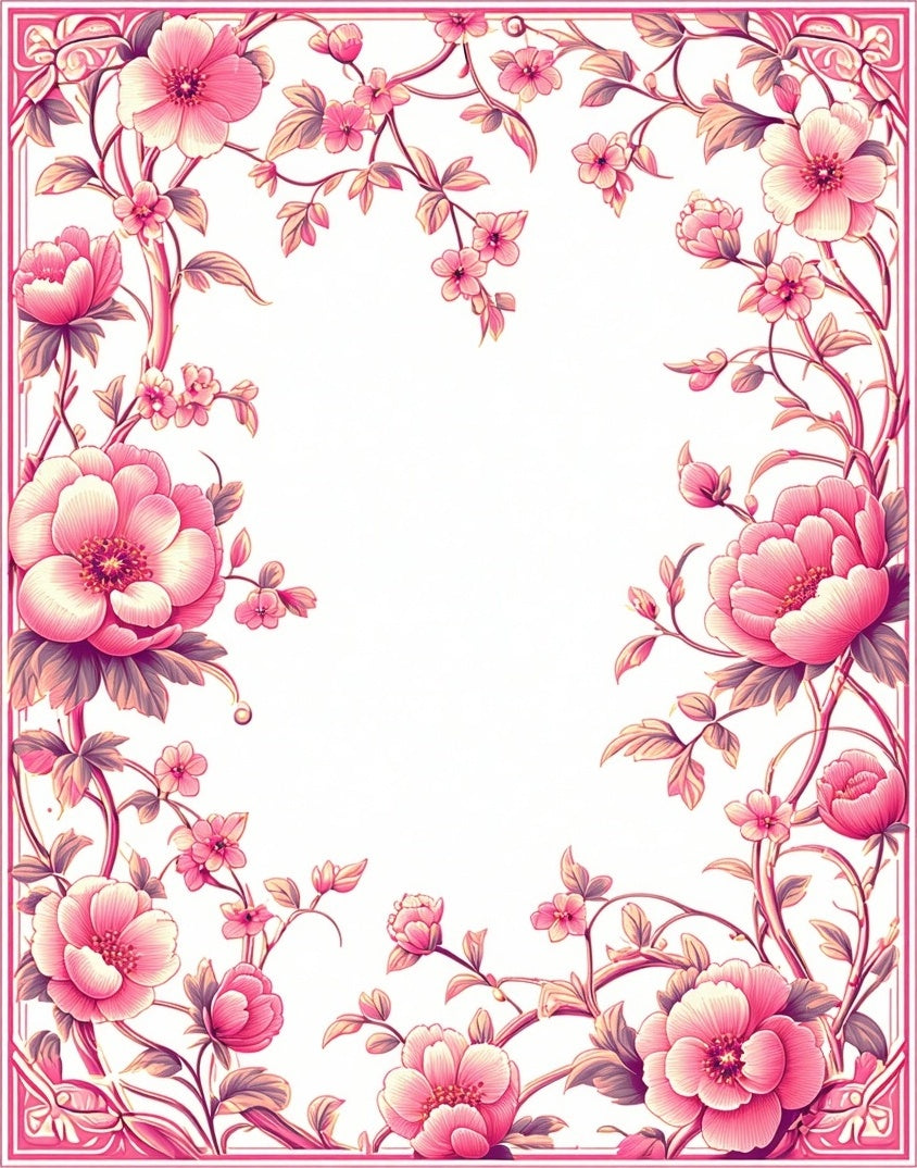 Pink Floral Vine Detailed Artwork Rug