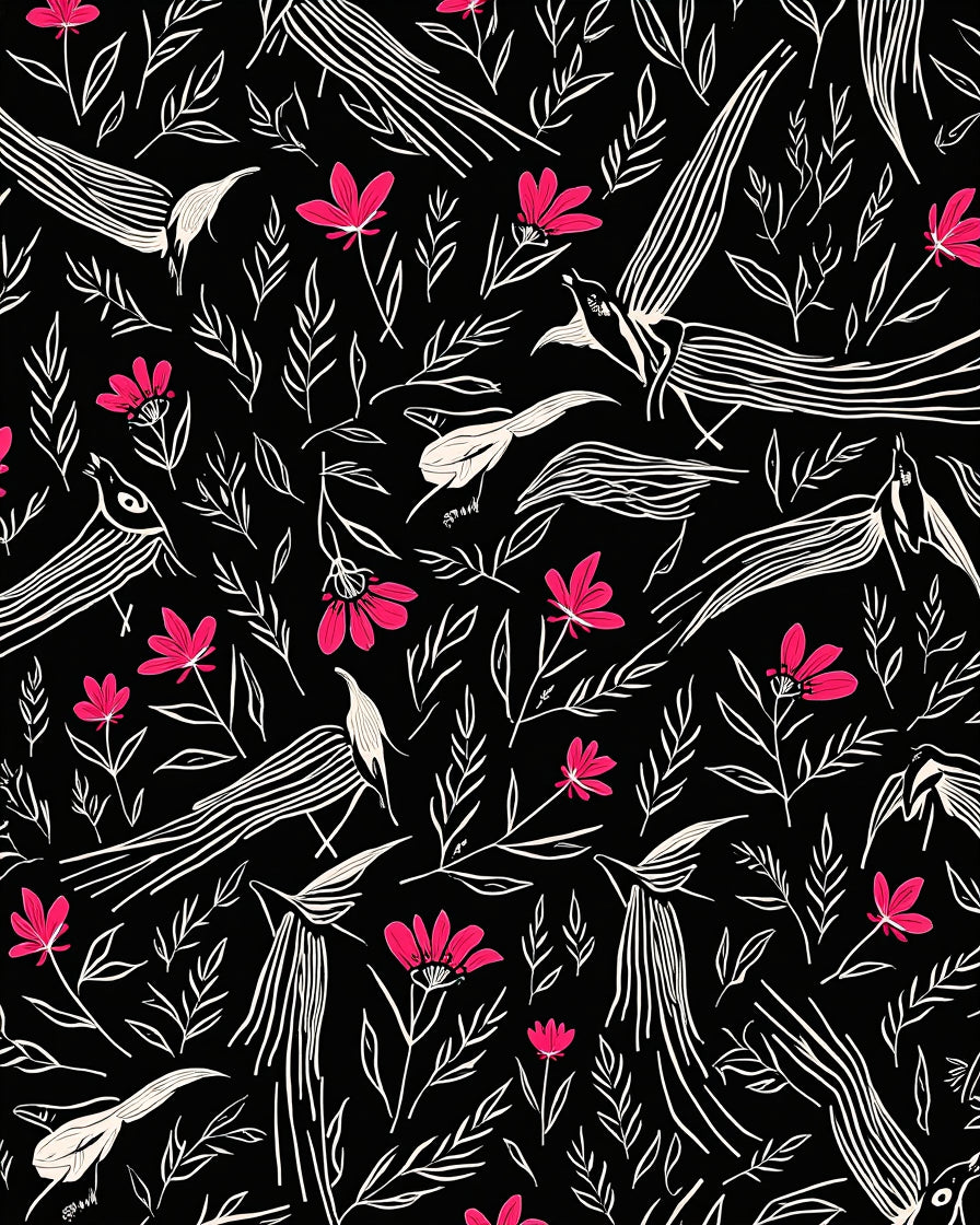 Whimsical Birds and Blossoms Pattern Rug