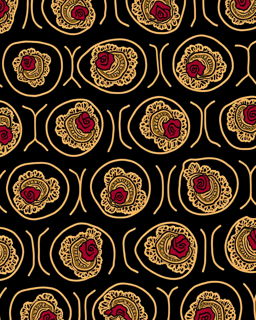 Bold Red Flower Garland Motif Rug
