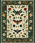 Ornate Floral Insect Garden Design Rug