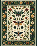 Ornate Floral Insect Garden Design Rug