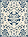 Dark Blue Floral Scroll Pattern Rug