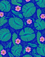 Tropical Leaf and Flower Pattern Rug