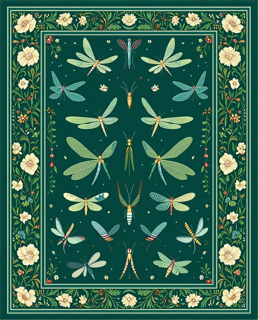 Art Nouveau Insect Floral Pattern Rug