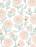 Peachy Floral Line Art Pattern Rug