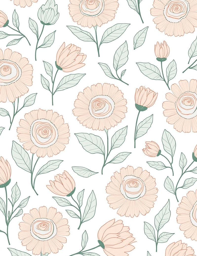 Peachy Floral Line Art Pattern Rug