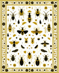 Golden Insect And Floral Pattern Rug