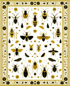 Golden Insect And Floral Pattern Rug