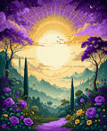 Dreamy Purple Floral Mountain Landscape Rug