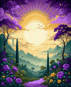 Dreamy Purple Floral Mountain Landscape Rug
