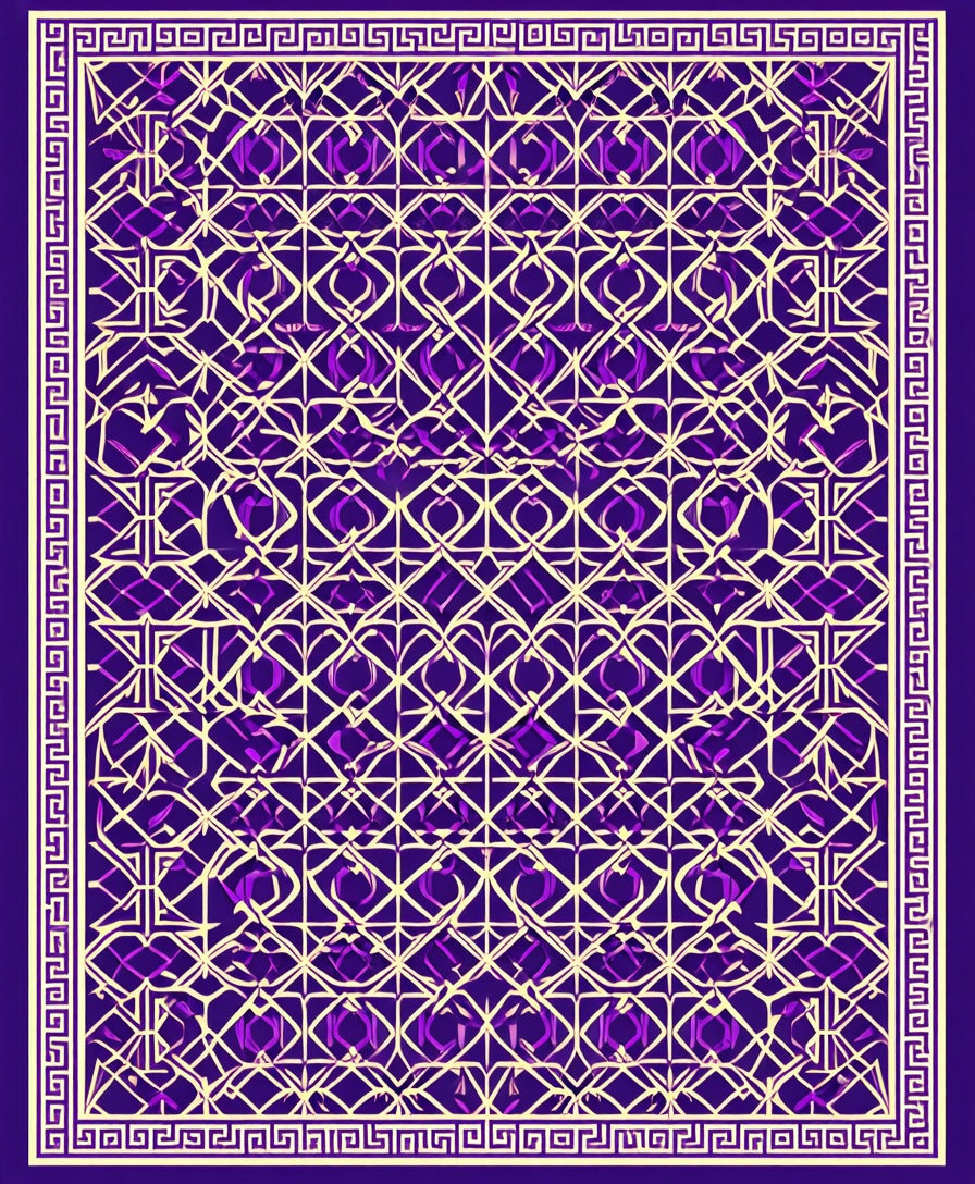 Ornate Purple Gold Geometric Design Rug