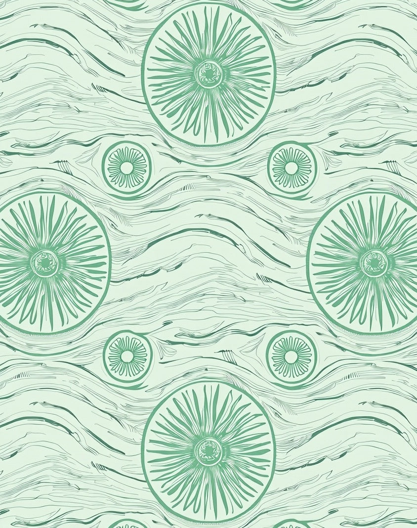 Seafoam Green Radial Medallion Swirl Rug