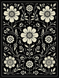 Black Cream Floral Vine Pattern Rug