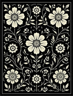 Black Cream Floral Vine Pattern Rug