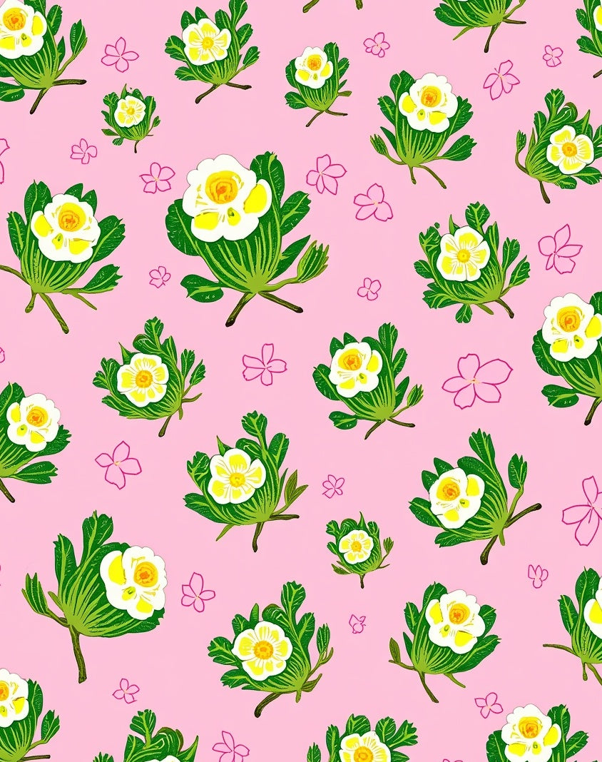 Pink Floral Pattern with White Flowers Rug