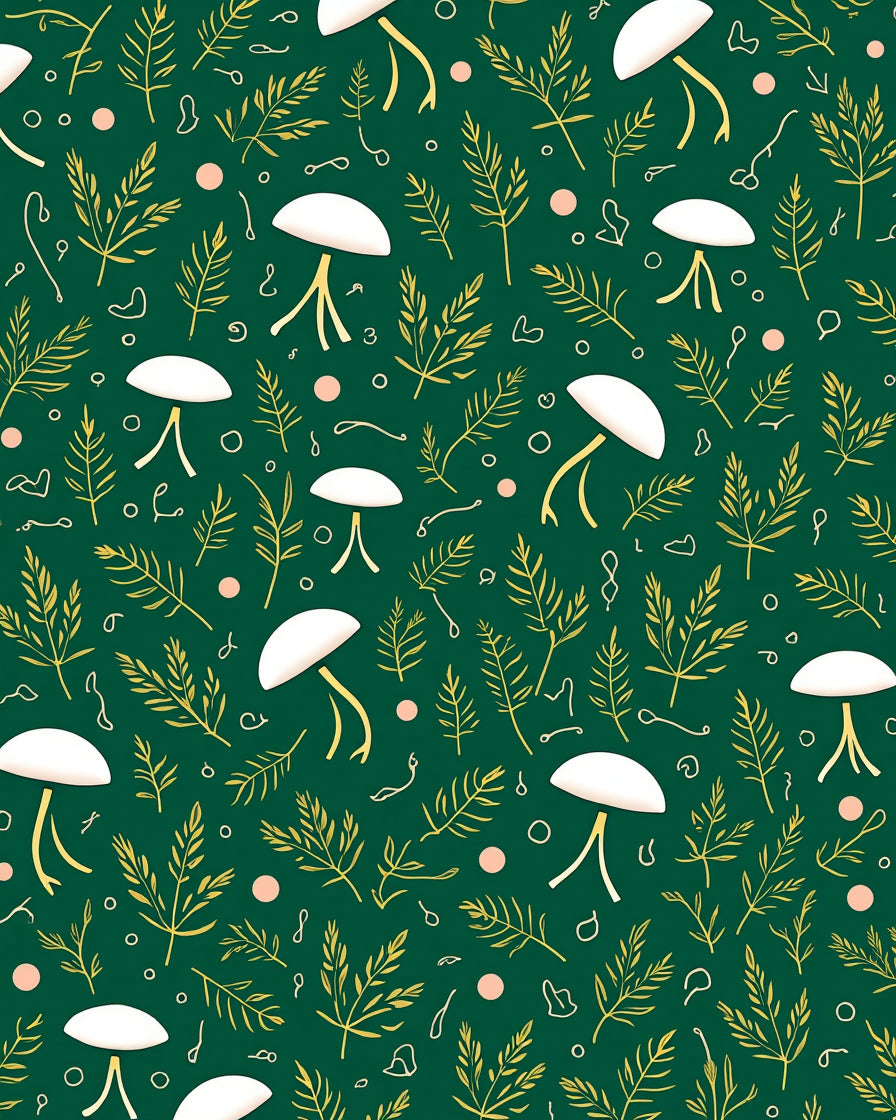 Whimsical Fern And Mushroom Pattern Rug