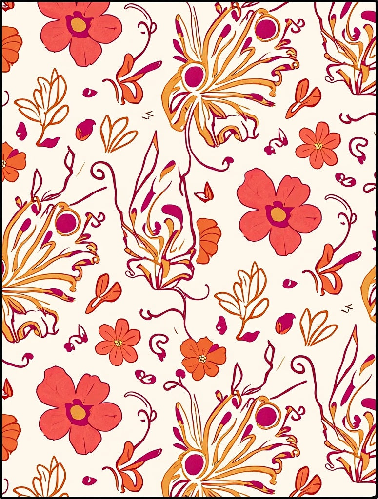 Warm Floral Swirl Pattern Rug