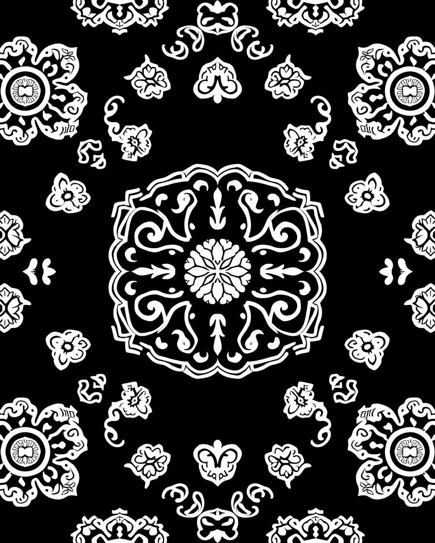 Monochromatic Floral Mandala Pattern Rug