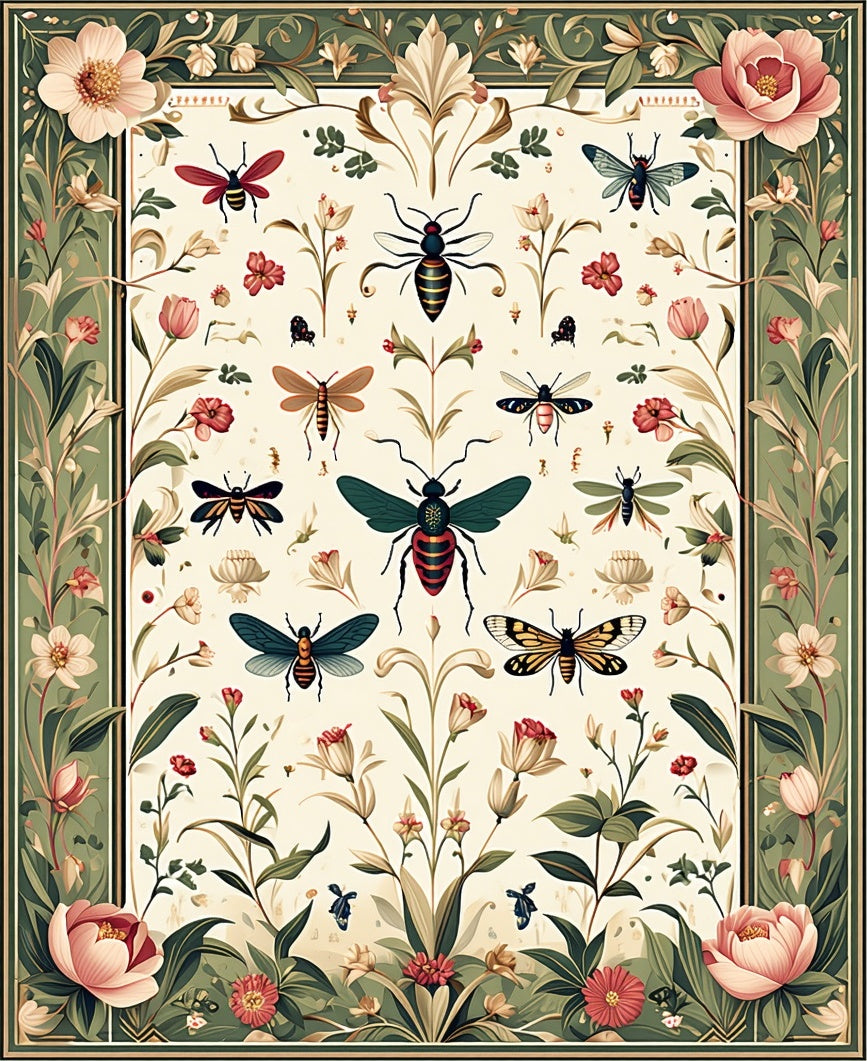 Nature Insects Botanical Pattern Rug