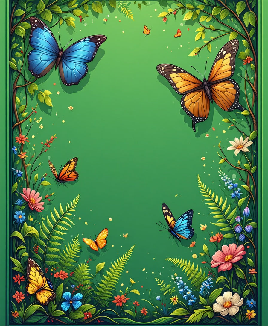Vibrant Butterfly Garden Nature Pattern Rug