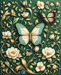 Emerald Green Butterfly Floral Pattern Rug