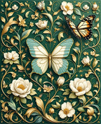 Emerald Green Butterfly Floral Pattern Rug