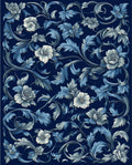 Classic Blue Floral Scroll Pattern Rug