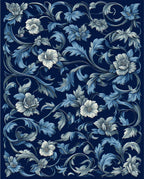 Classic Blue Floral Scroll Pattern Rug