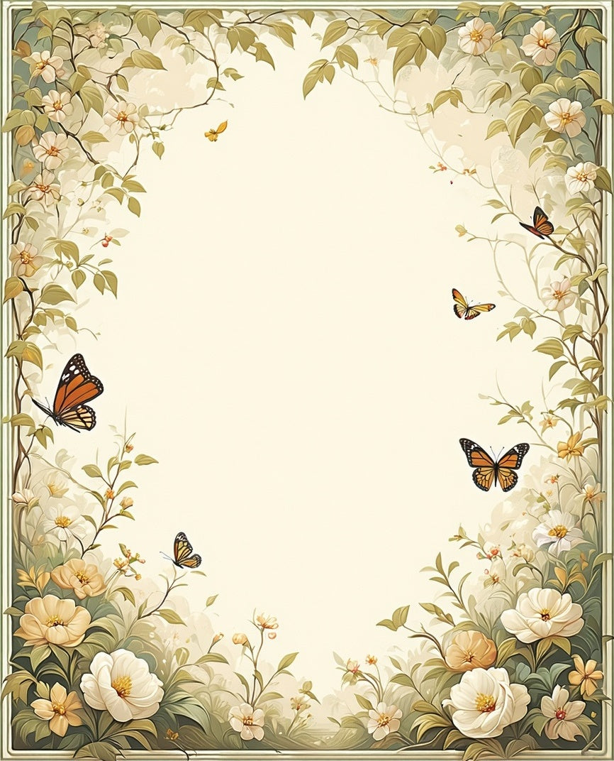 Delicate Floral Butterflies Garden Design Rug