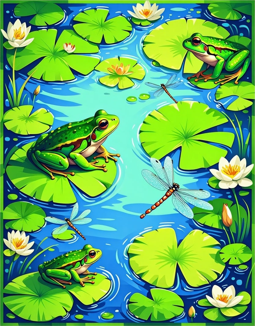 Whimsical Frogs Dragonflies Pond Design Rug