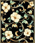 Ornate Floral Swirls on Black Rug
