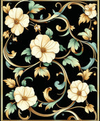 Ornate Floral Swirls on Black Rug