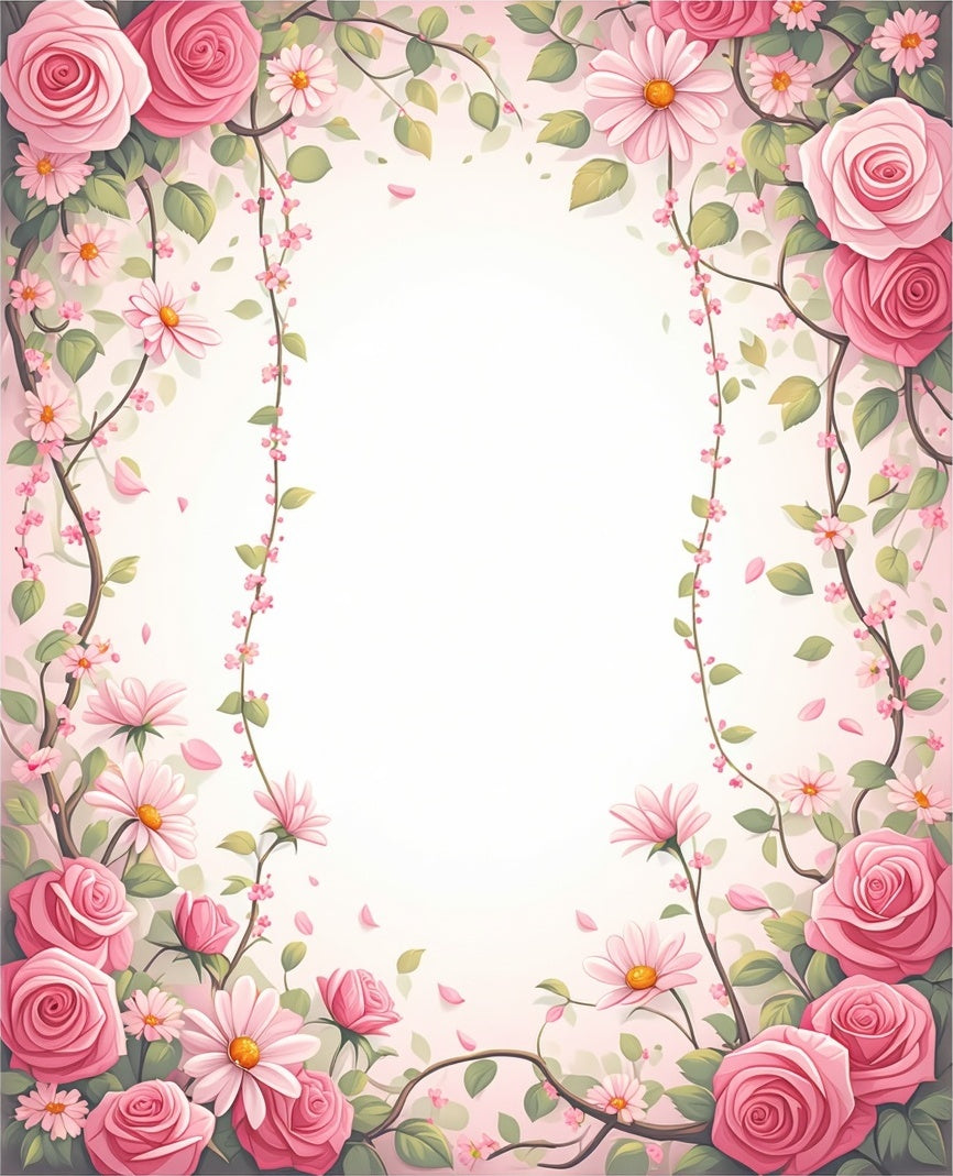 Whimsical Pink Floral Vine Arrangement Rug