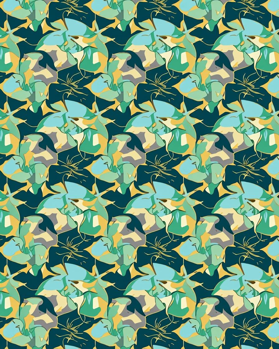 Teal And Gold Abstract Organic Pattern Rug